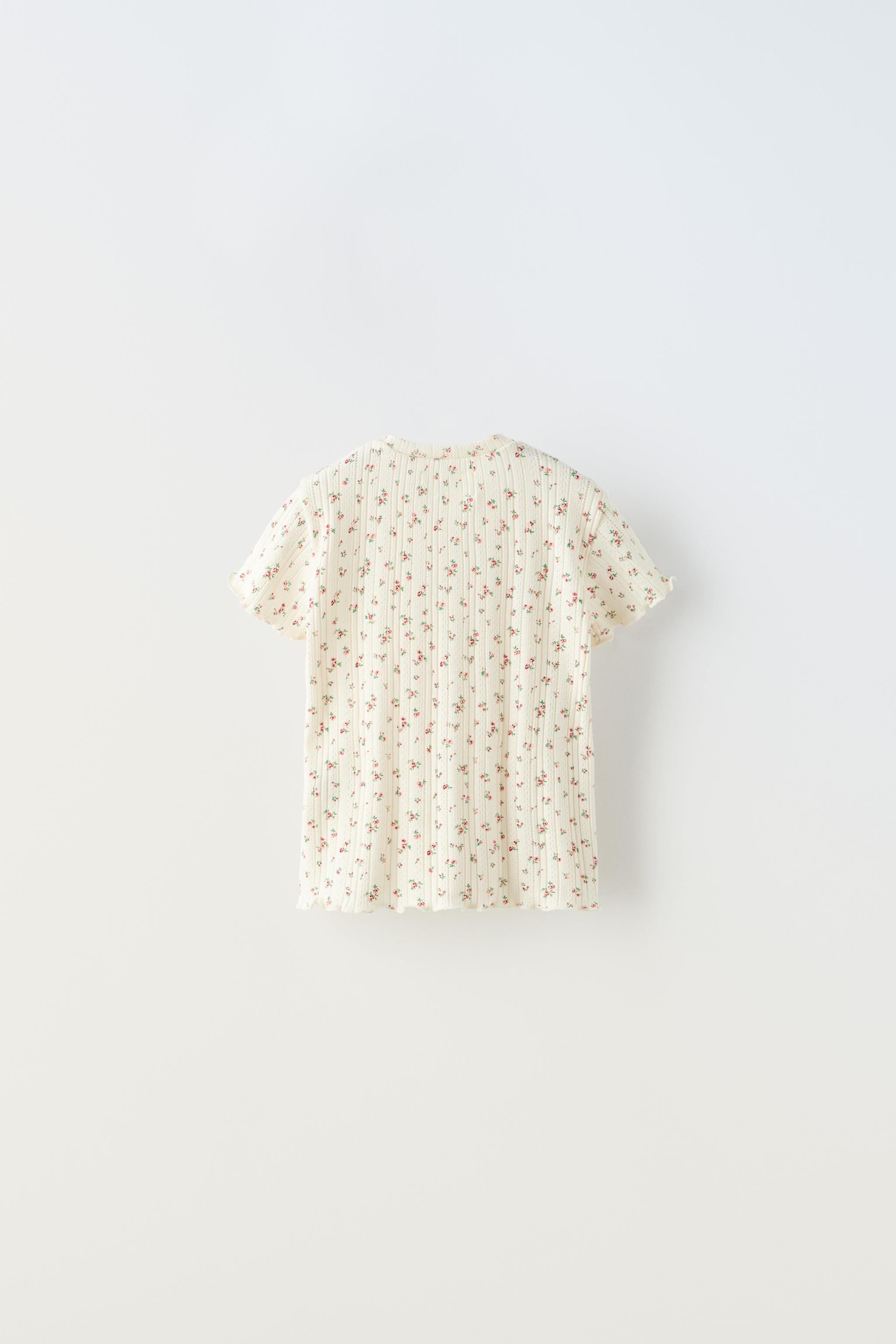 フラワー オープンニット Tシャツ - エクリュ | ZARA Japan / 日本