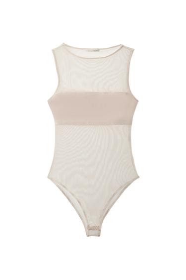 COMBINED TULLE BODYSUIT - Ecru by Zara