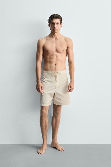 LONG SWIMMING TRUNKS WITH DRAWSTRING - Ecru by Zara - Image 0