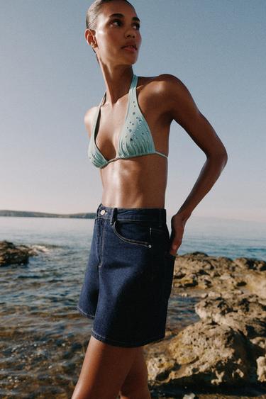 Zara Z1975 MOM FIT SHORTS - Blue