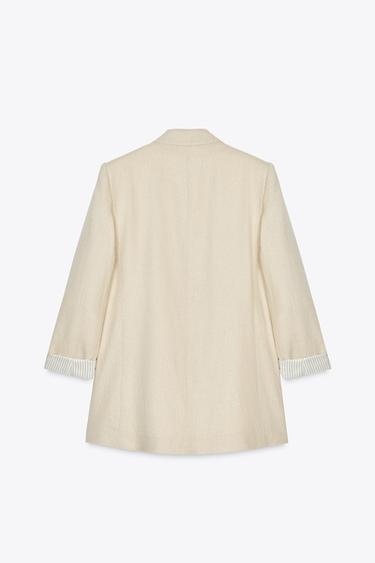LINEN BLEND BLAZER WITH PRINTED CUFFS - Light beige by Zara - Image 4