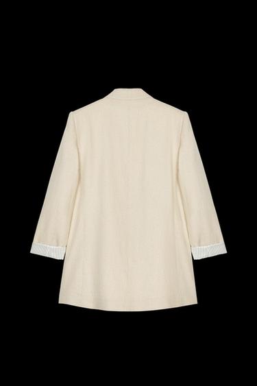 LINEN BLEND BLAZER WITH PRINTED CUFFS - Light beige by Zara