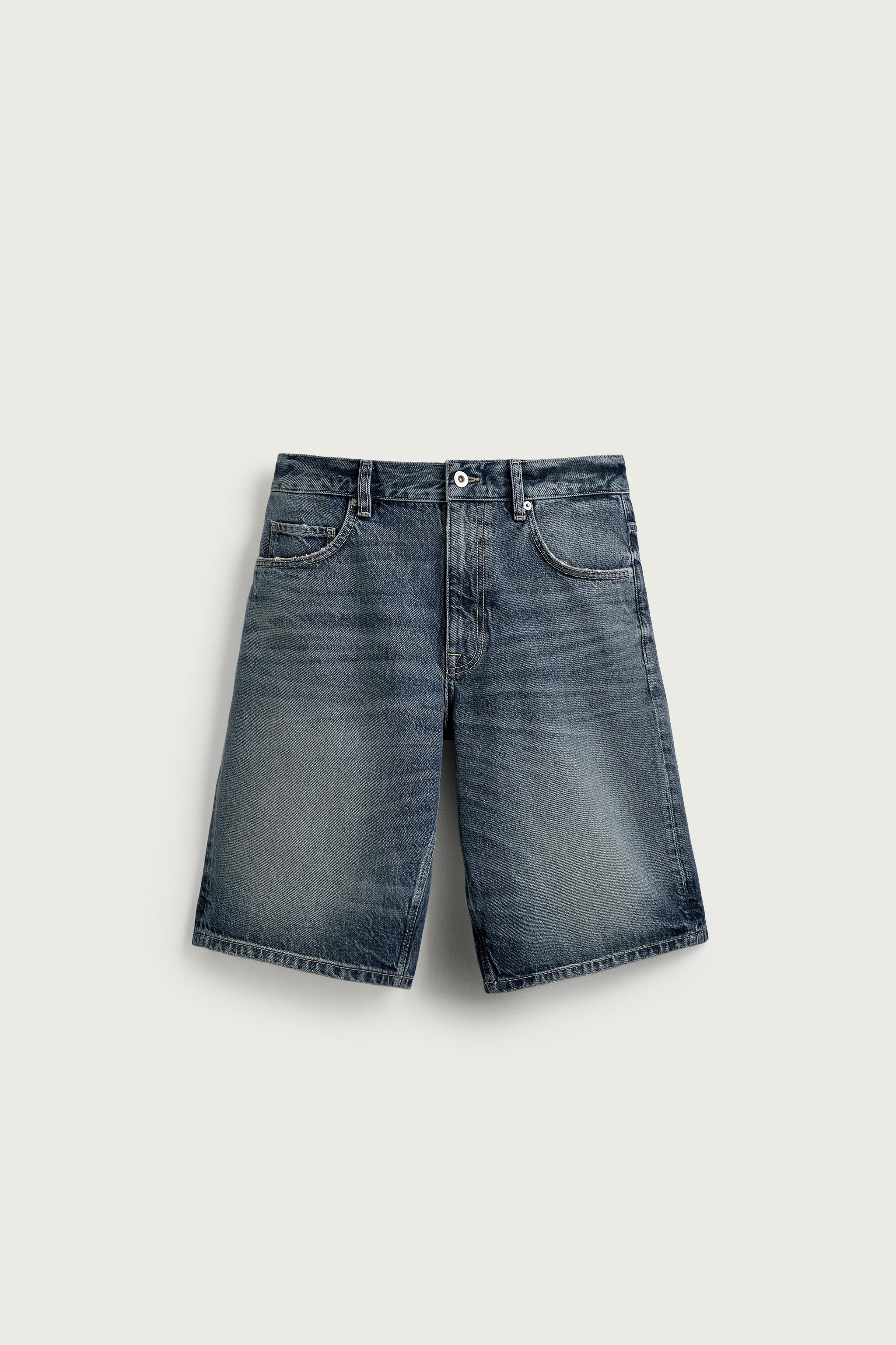 RELAXED FIT DENIM SHORTS — Blue