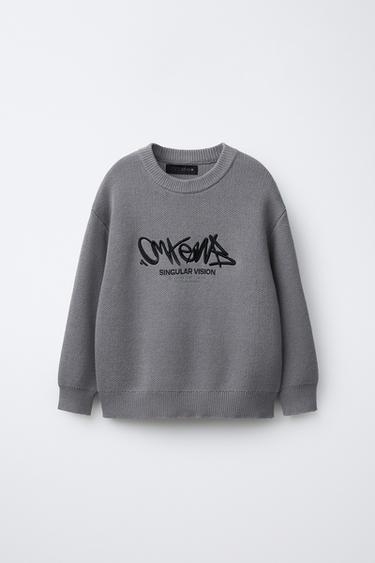 EMBROIDERED GRAFFITI KNIT JUMPER - Grey by Zara