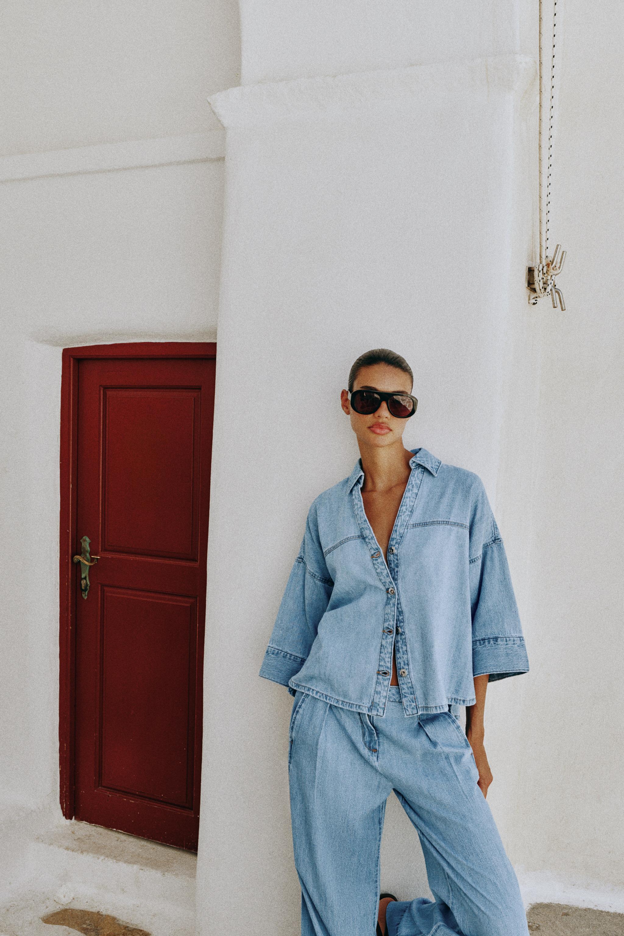 Zara Z1975 GENİŞ KOLLU DENIM GÖMLEK görsel 4