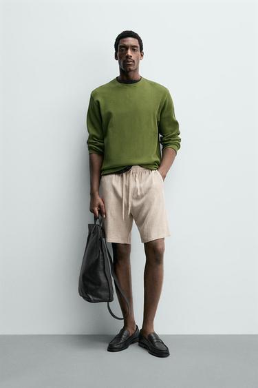 RELAXED FIT VISCOSE - LINEN BERMUDA SHORTS - Light beige by Zara - Image 0