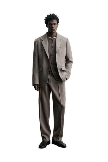 Zara 100% WOOL SUIT PANTS - taupe brown