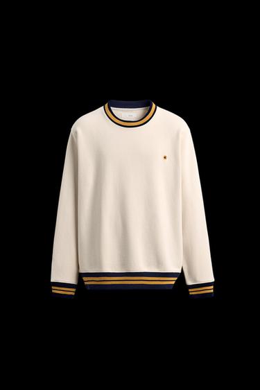 SWEATSHIRT WITH CONTRAST EMBROIDERY AND RIBBING - Oyster-white by Zara - Image 0