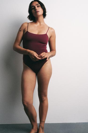 STRAPPY POLYAMIDE BODYSUIT - Wine by Zara