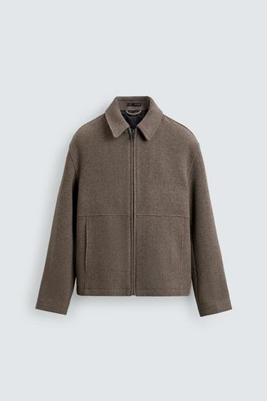 HERRINGBONE TEXTURED JACKET WITH ZIP - Sand by Zara