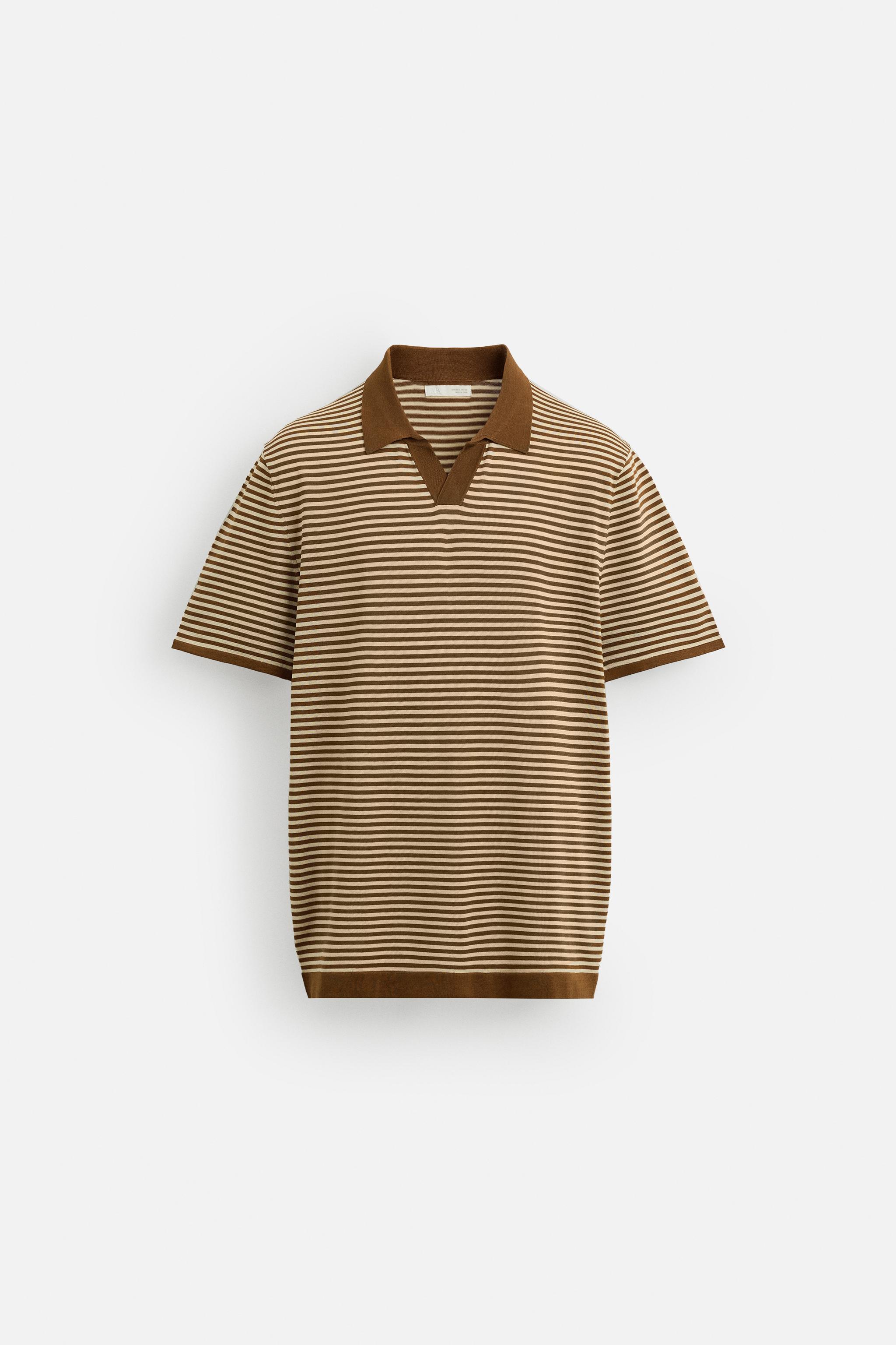 ストライプ柄ニットポロシャツ - キャラメル | ZARA Japan / 日本