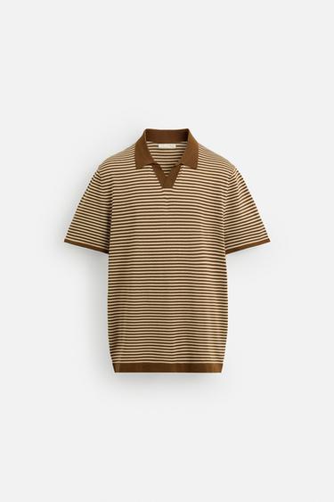 STRIPED KNIT POLO SHIRT - Caramel by Zara