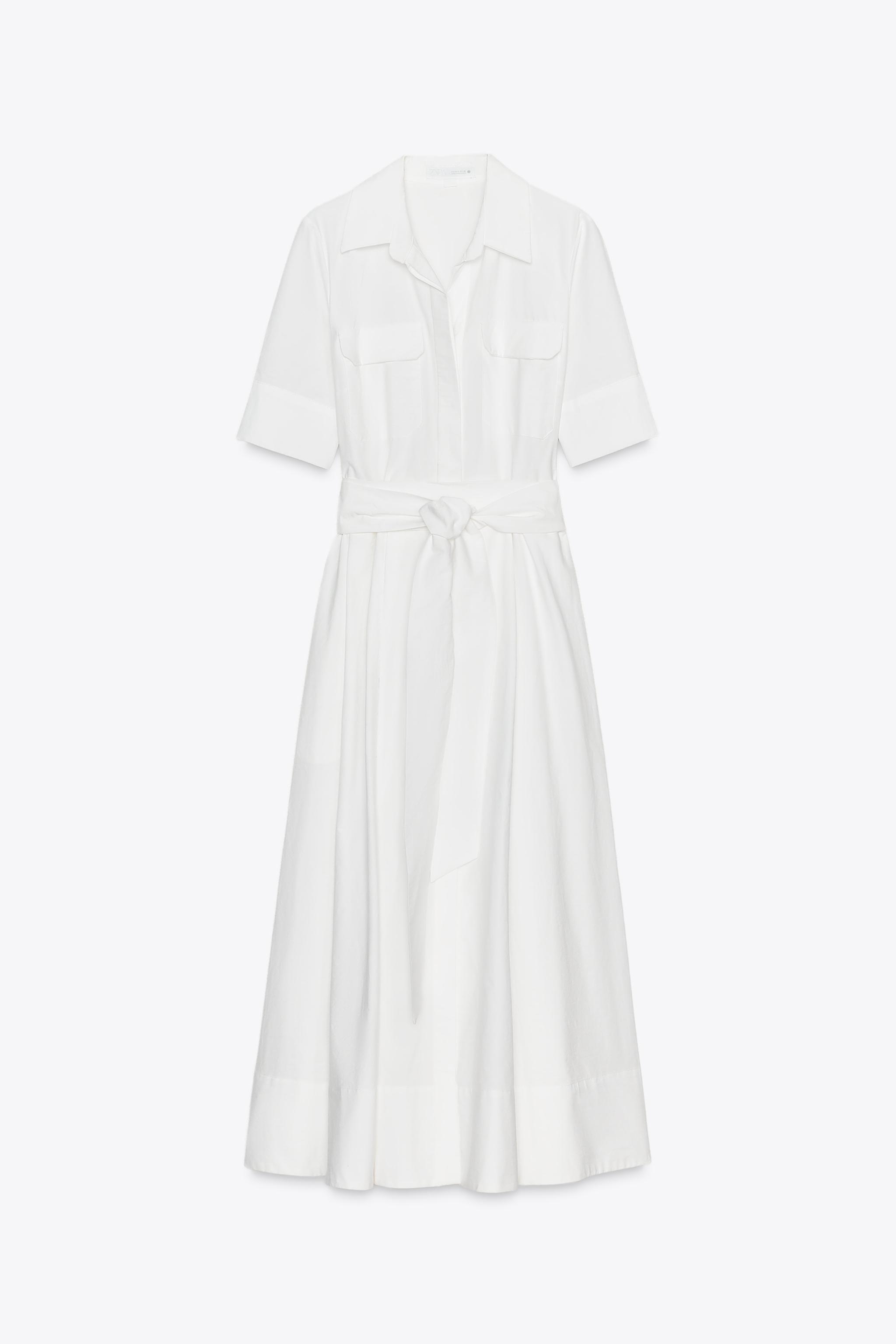 ZW COLLECTION ポプリンミディワンピース - オフホワイト | ZARA