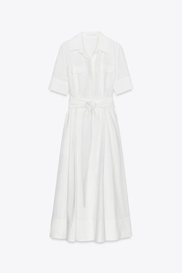 ZW COLLECTION POPLIN MIDI DRESS - Oyster-white by Zara