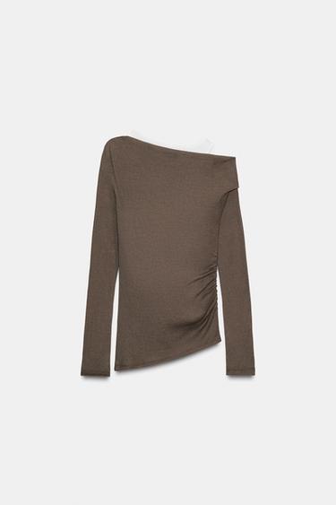 ASYMMETRIC MOCK LAYER T-SHIRT - Brown / Taupe by Zara - Image 4