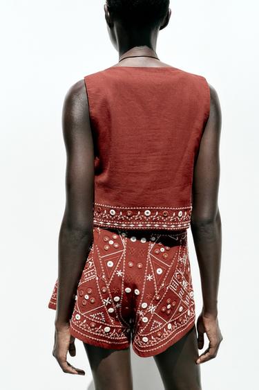 EMBROIDERED WAISTCOAT WITH MIRRORS - Terracotta by Zara - Image 4