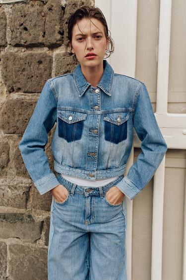 ÁO KHOÁC DENIM Z1975 DÁNG NGẮN PHỐI MÀU - Màu xanh dịu từ Zara