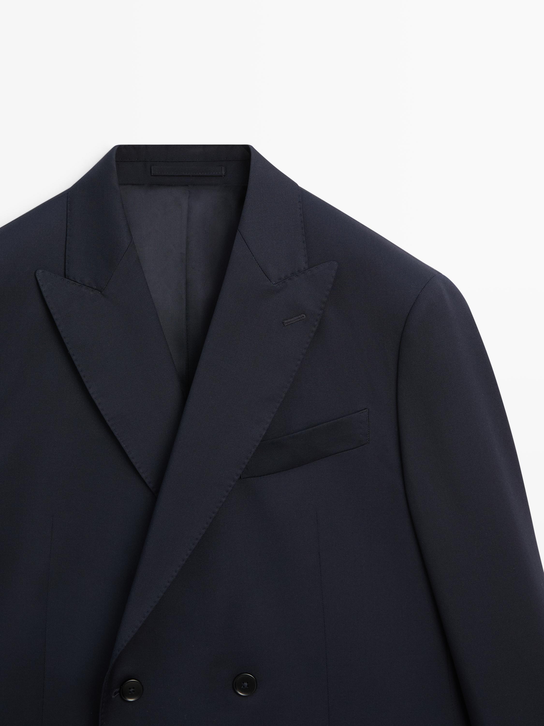 100% cool wool double-breasted suit blazer