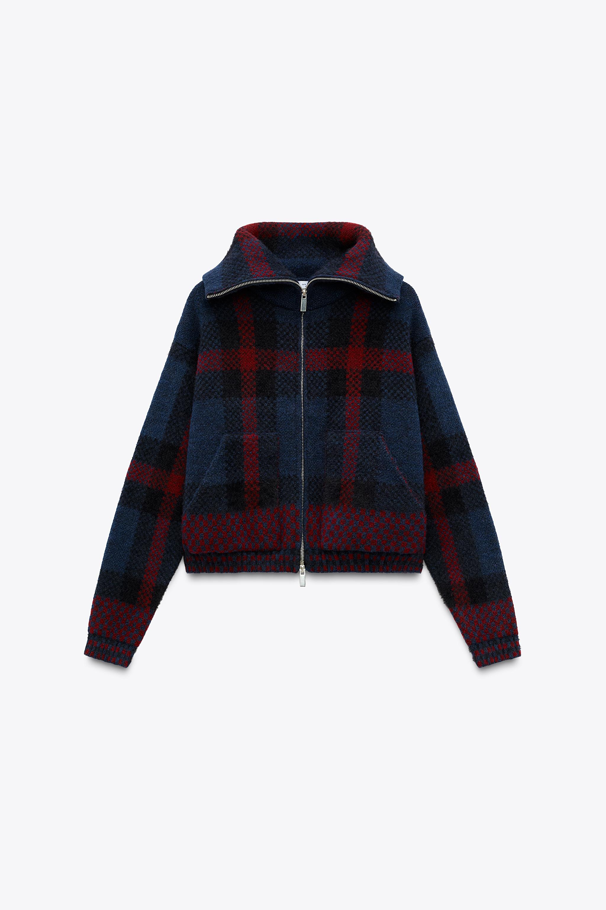 チェック ニットカーディガン - ブルー | ZARA Japan / 日本 チェック ニットカーディガン - ブルー | ZARA Japan / 日本