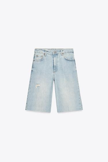 TRF RIPPED MID-RISE DENIM JORTS - Blue by Zara - Image 5