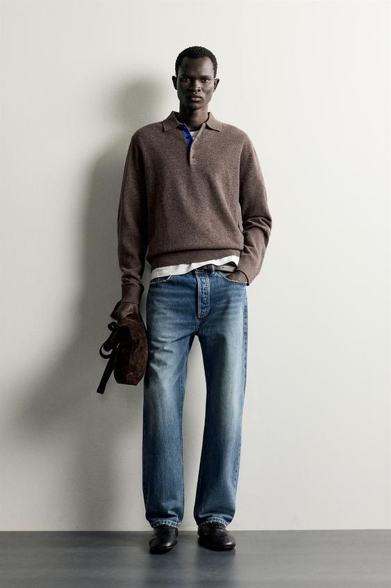 Мужское поло Zara 100% Wool Contrast Knit Polo, цвет: Коричневый
