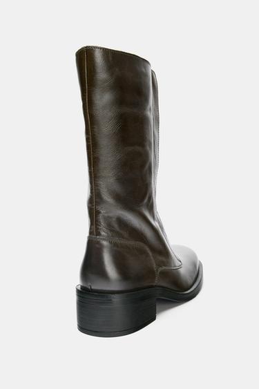 BOTTINES À LACETS EN CUIR - Vert kaki de Zara - Image 5