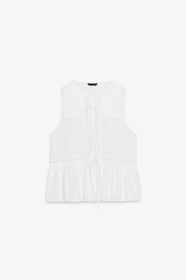TOP WITH TIES AND TUCKS - Oyster-white by Zara - Image 4