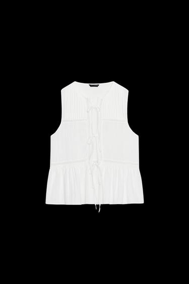 TOP WITH TIES AND TUCKS - Oyster-white by Zara - Image 0