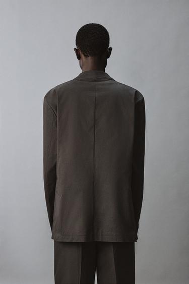 BLAZER COUPE DÉCONTRACTÉE COSTUME EN COTON MÉLANGÉ - Marron de Zara - Image 2