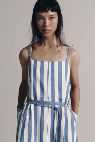 ROBE MI-LONGUE À RAYURES ZW COLLECTION - Bleu / Blanc de Zara