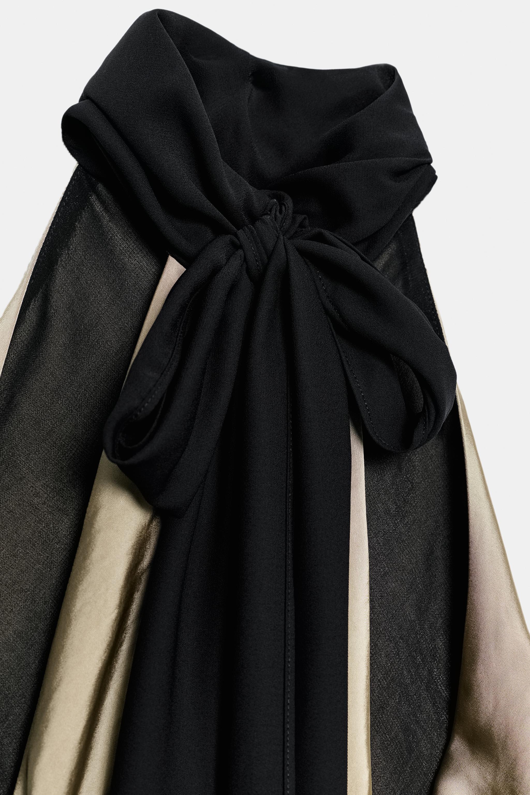 CONTRASTING HALTER DRESS WITH TIE