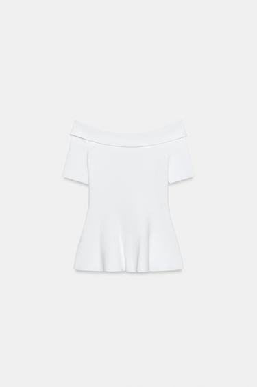 KNIT BOAT NECK TOP - White by Zara - Image 5