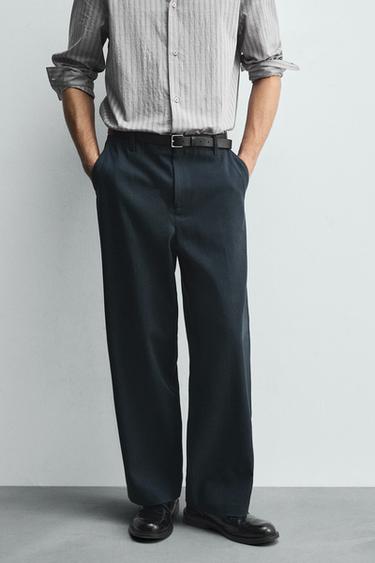 LYOCELL-COTTON BALLOON FIT TROUSERS - Mid-blue by Zara