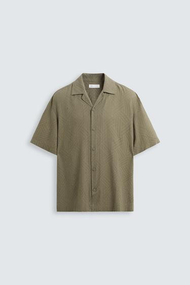 CAMISA JACQUARD GEOMÉTRICO - Caqui-claro da Zara