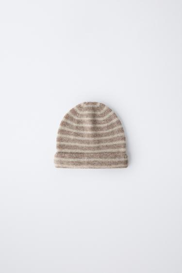 STRIPED WOOL AND CASHMERE HAT - Tan marl by Zara - Image 0