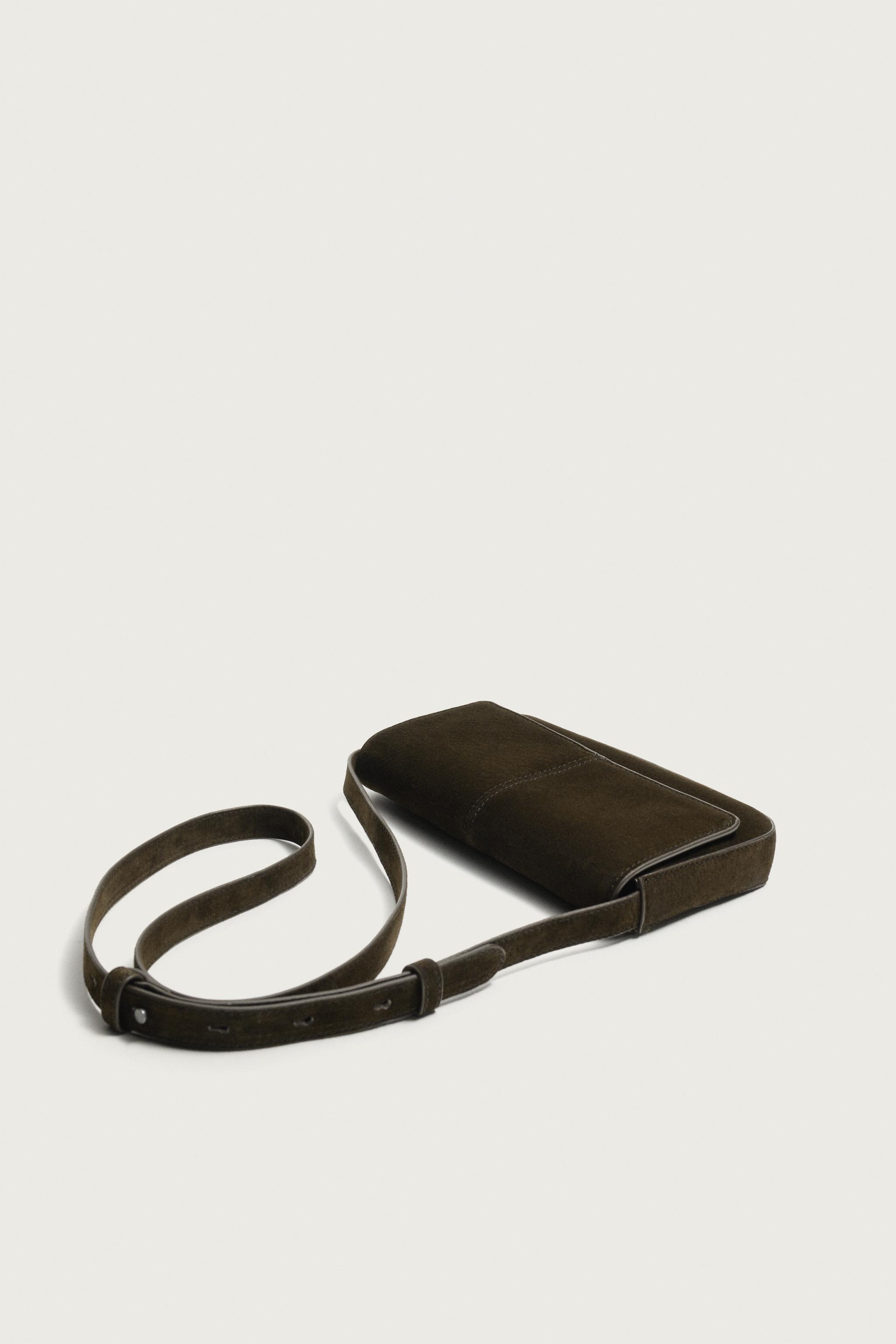 LEATHER CROSSBODY BAG — Brown