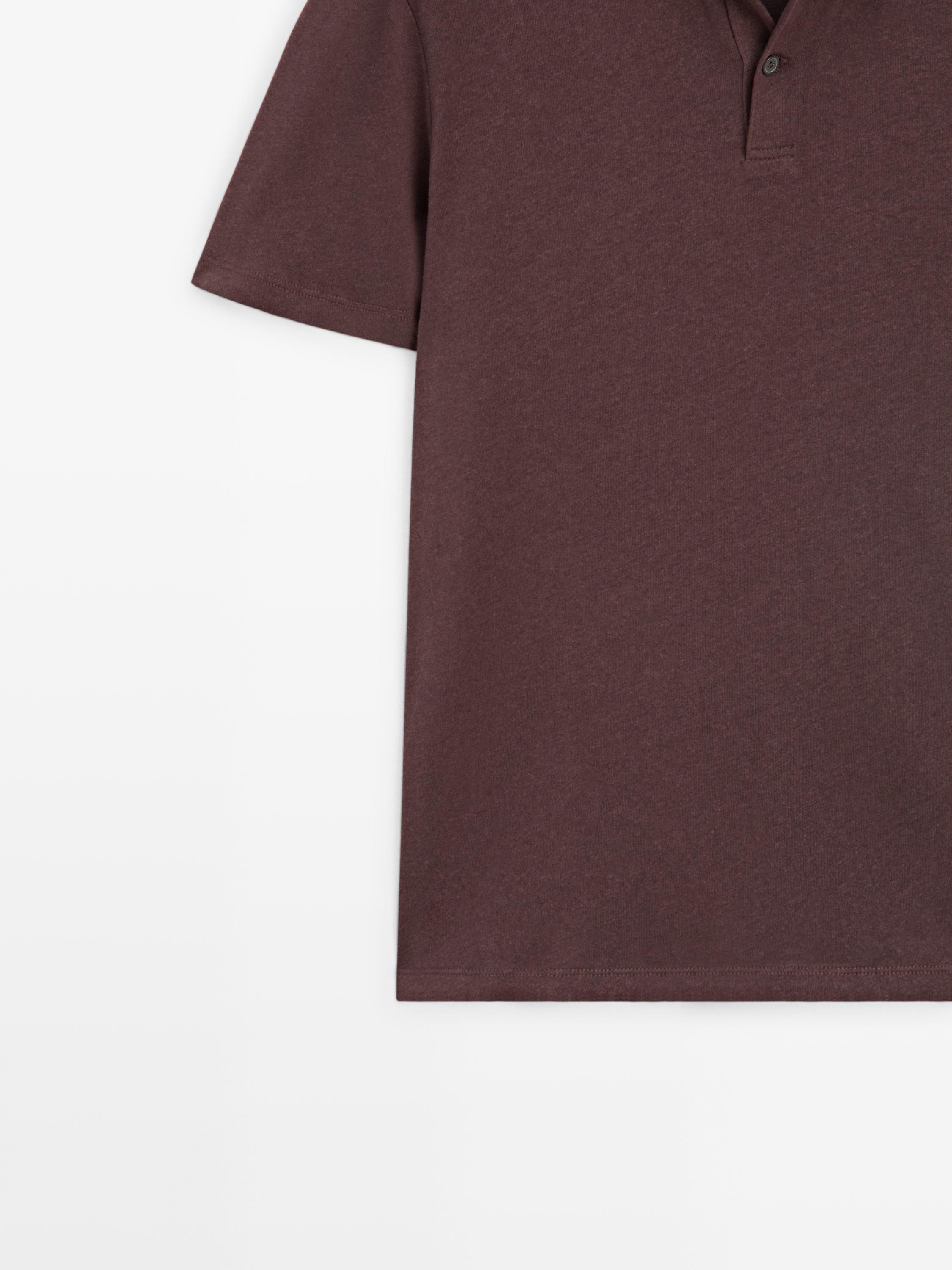 Linen and cotton short sleeve polo shirt