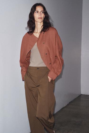 ZW COLLECTION DARTED TROUSERS WITH BELT LOOPS - Brown by Zara - Image 4