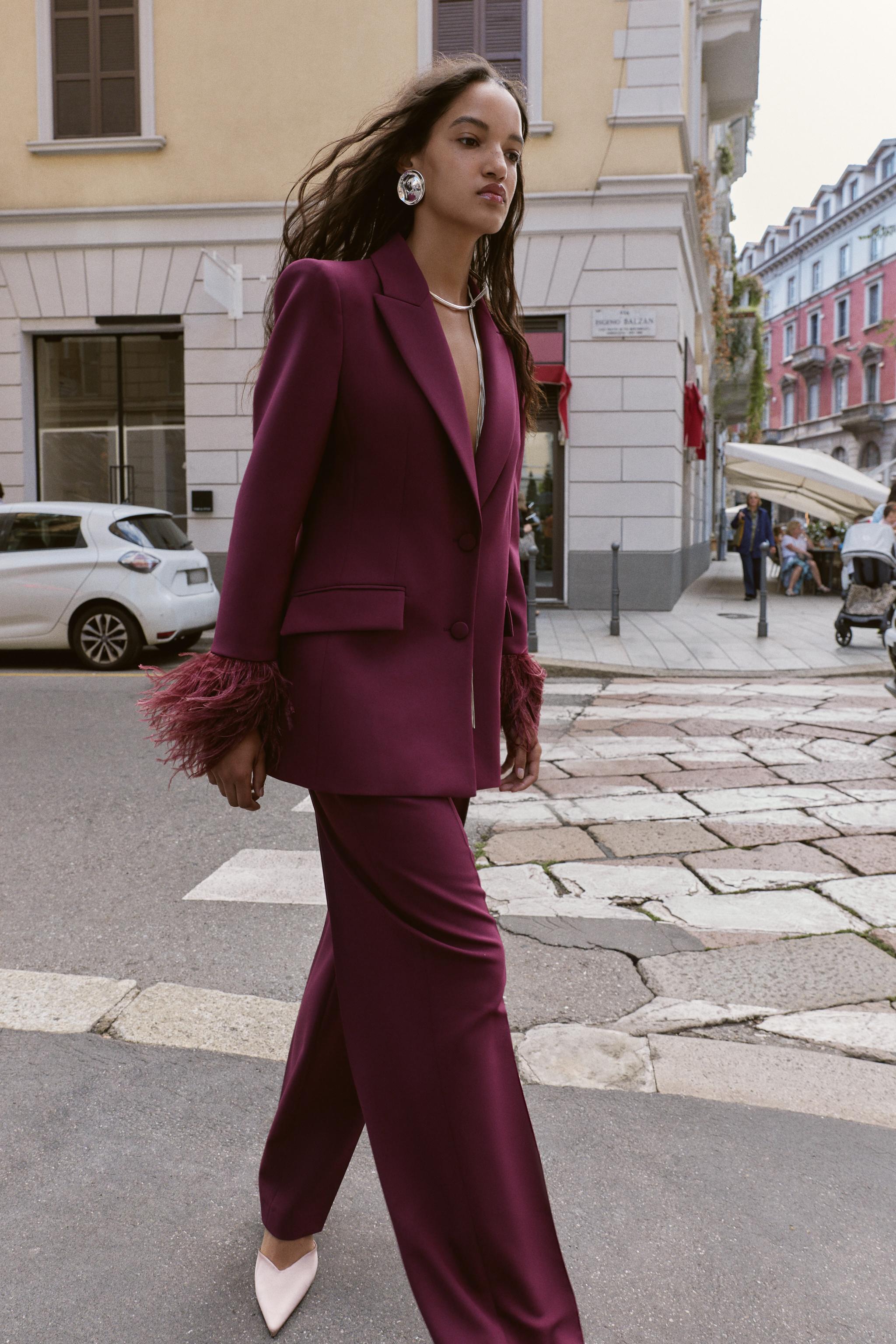 HIGH-WAISTED STRAIGHT LEG PANTS - Burgundy | ZARA United States