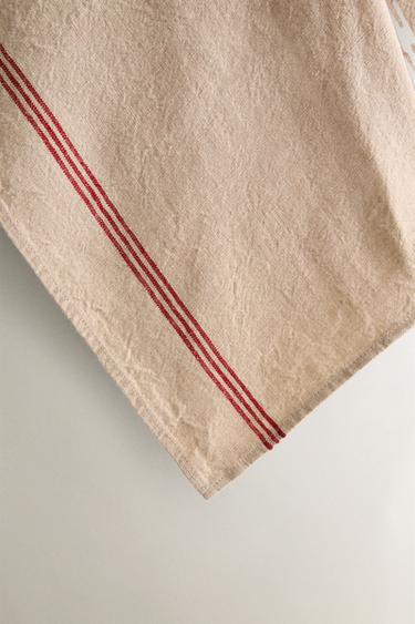 LINEN TEA TOWEL - Ecru / Red by Zara - Image 2