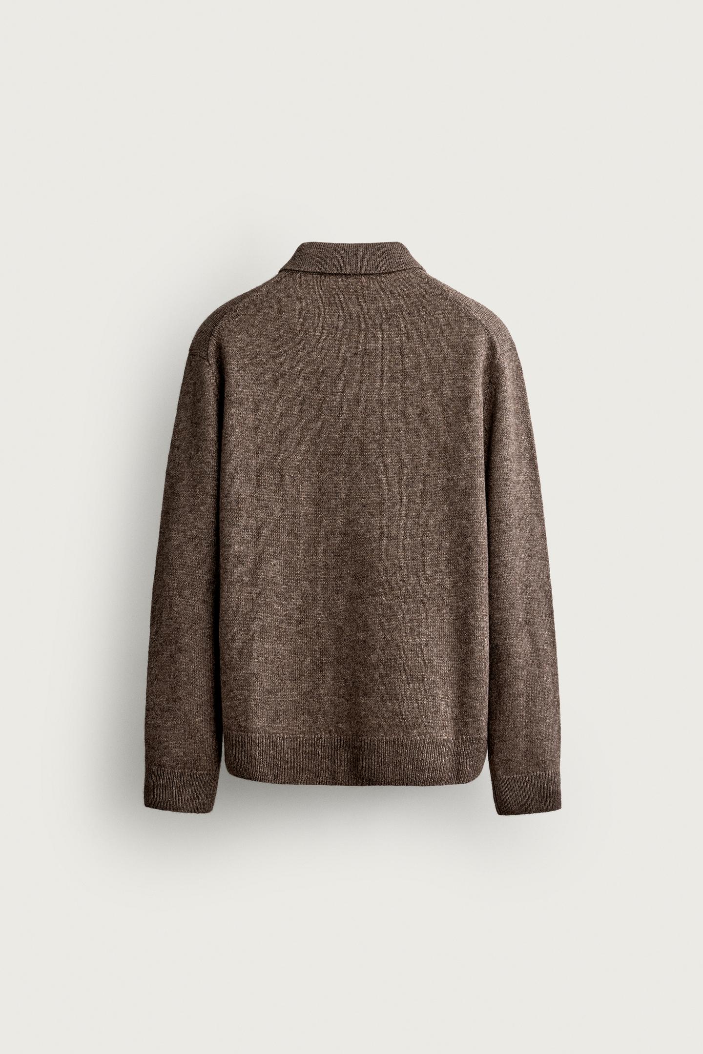Мужская рубашка Zara Wool and Yak Blend Knit Overshirt, цвет: Коричневый / Серо-коричневый — фото 8