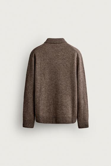 WOOL AND YAK BLEND KNIT OVERSHIRT — Brown / Taupe 2
