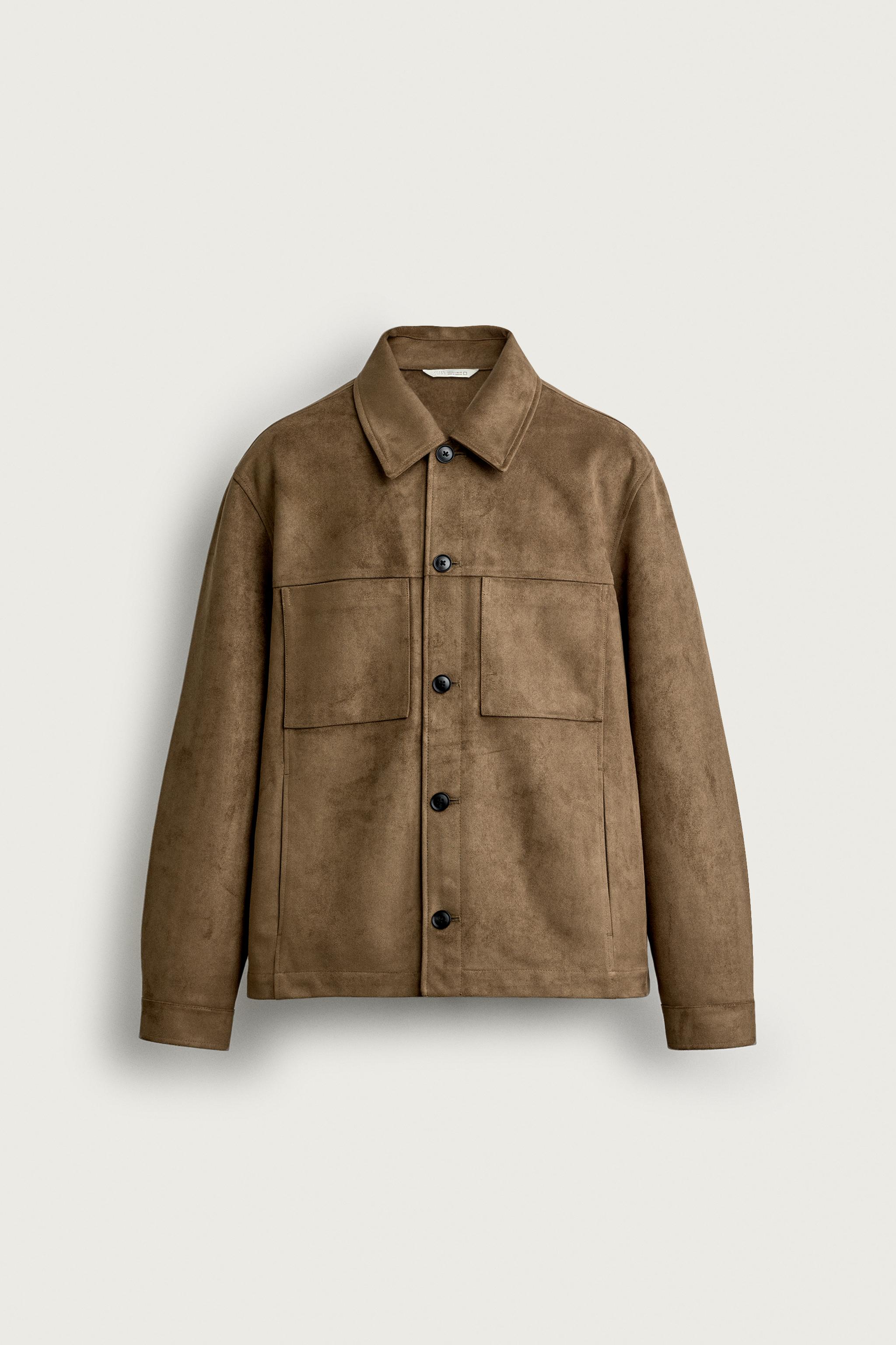 FAUX SUEDE REGULAR FIT OVERSHIRT — Brandy