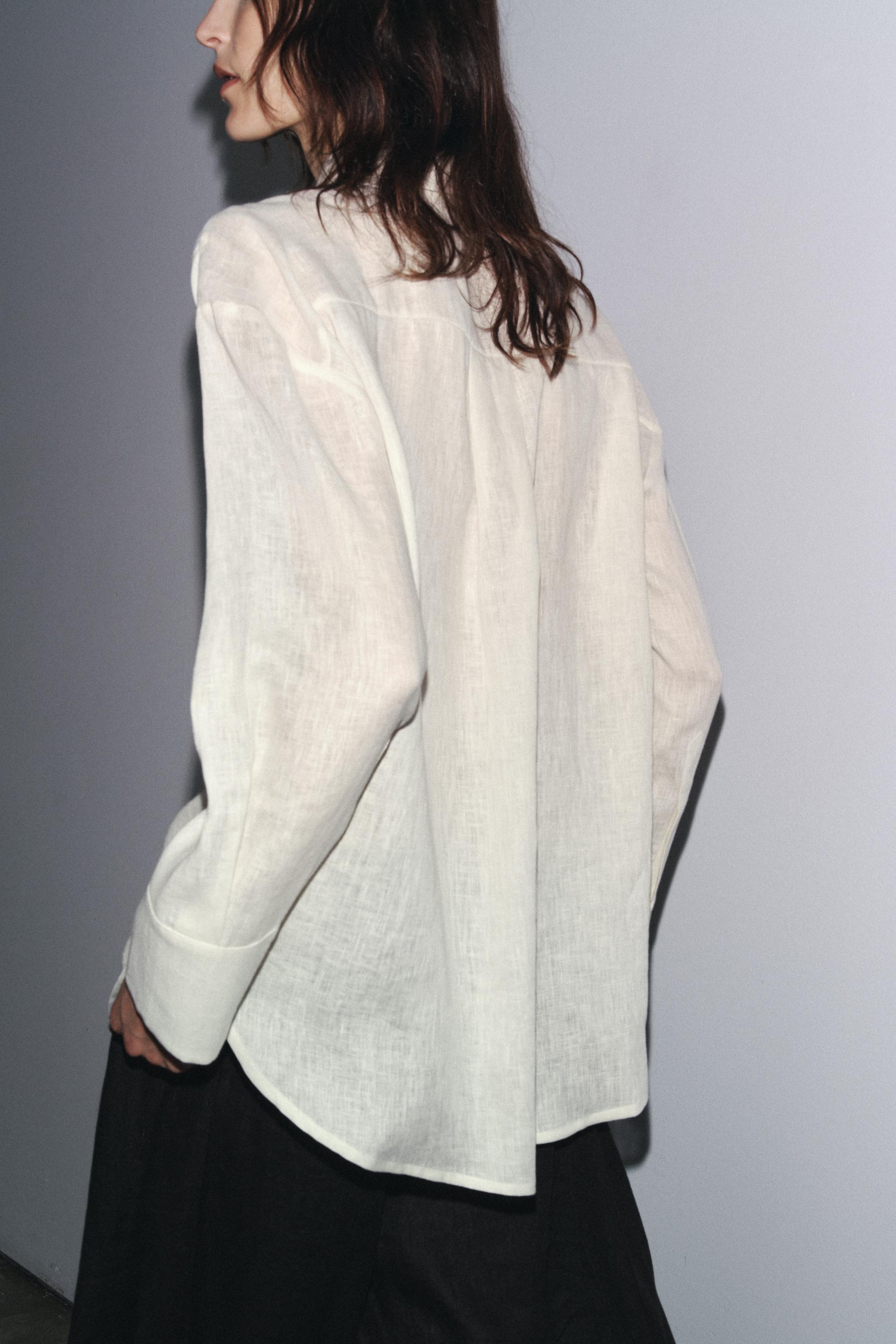 100% LINEN CROSSOVER COLLAR SHIRT - Ecru | ZARA Canada
