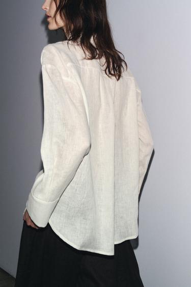 CHEMISE EN LIN 100 % À COL CROISÉ - Écru de Zara - Image 2
