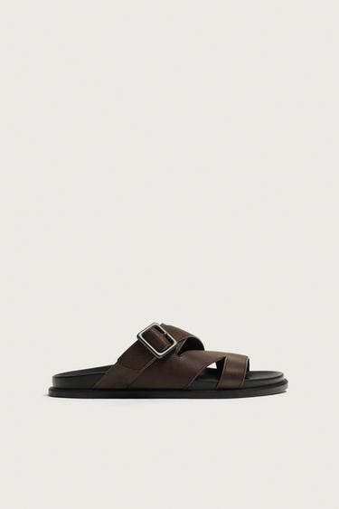 Zara KOŽNE SANDALE SA KAIŠEVIMA – Bordo