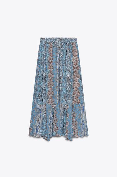 FALDA LARGA ESTAMPADA ZW COLLECTION - Azules de Zara