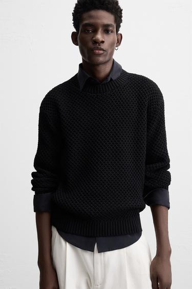 TEXTURED OPEN-KNIT SWEATER - Black by Zara - Image 4