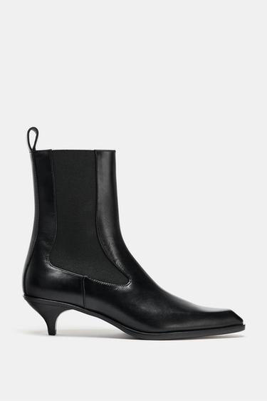 LIMITED EDITION LEATHER KITTEN HEEL ANKLE BOOTS - Black by Zara