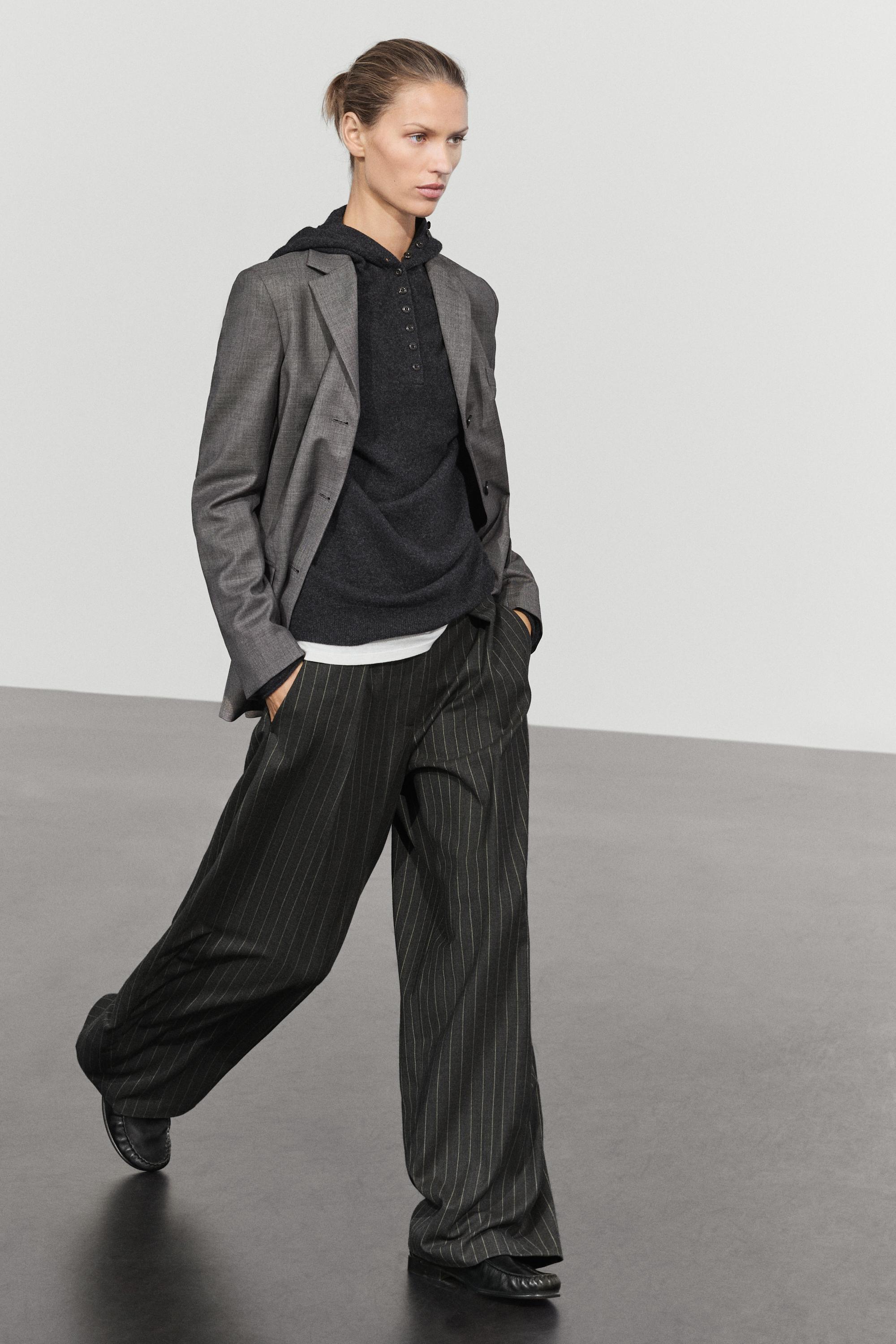 Wool blend striped wide-leg pants